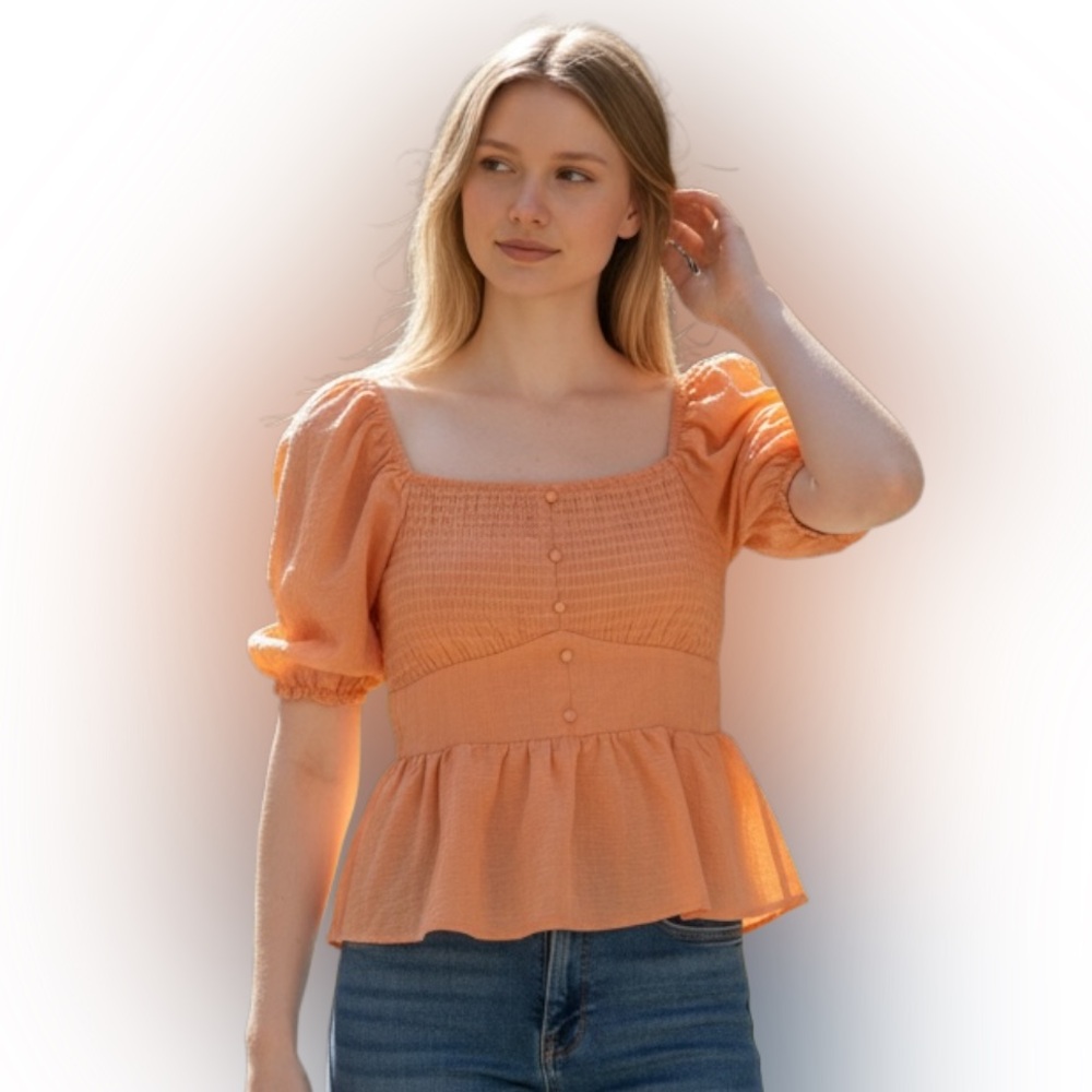 Blu Pepper Orange Smocked Peplum Blouse